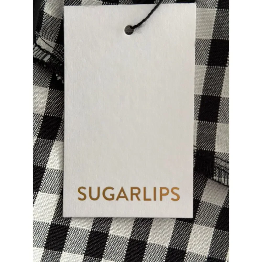 Sugarlips Gingham Top Exaggerated Collar with Bow Women's Medium NEW